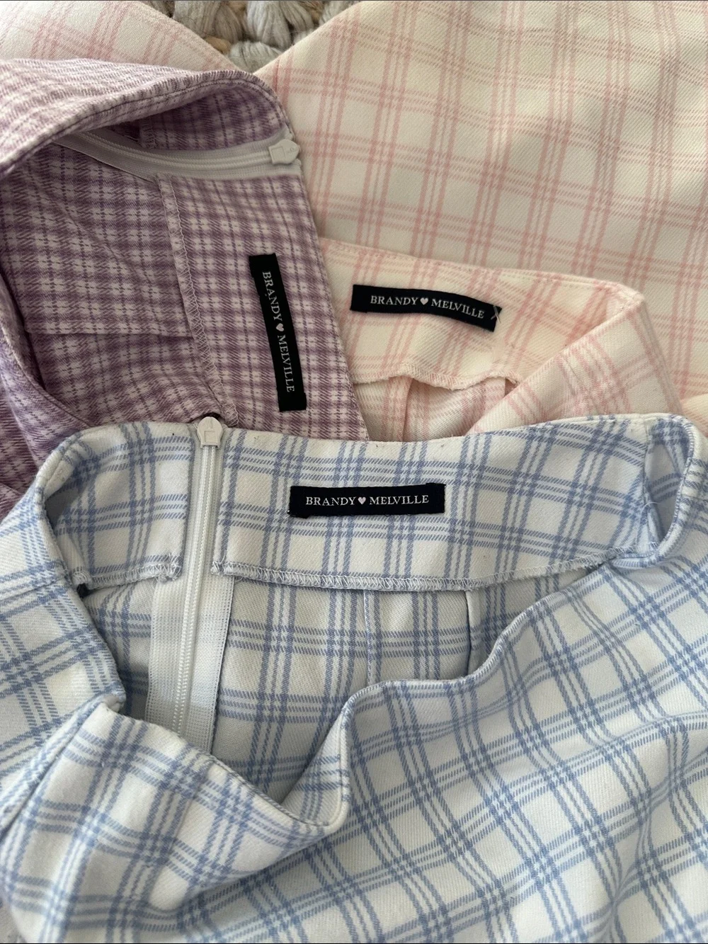 Brandy Melville Skirt Bundle pink/purple/ blue plaid mini cotton one size